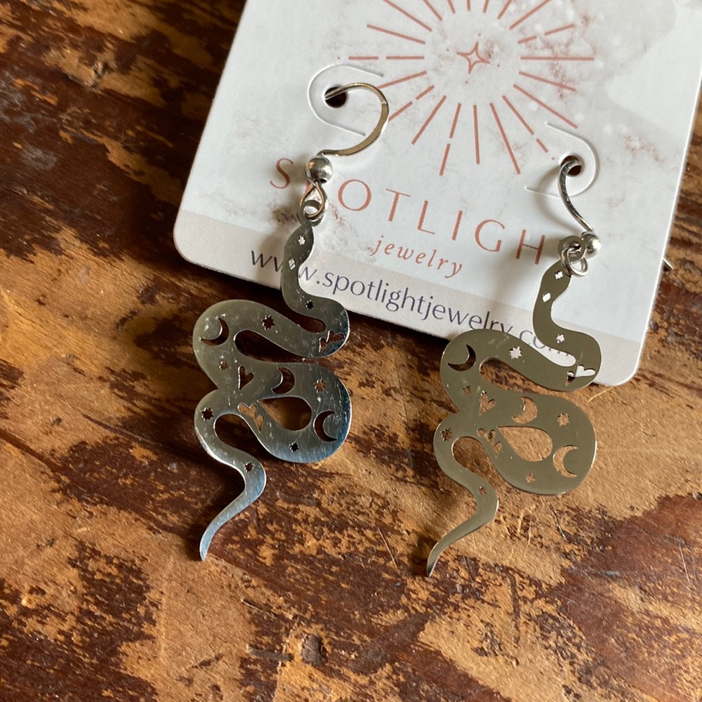 Witchy Silver Snake Moon Phase Earrings